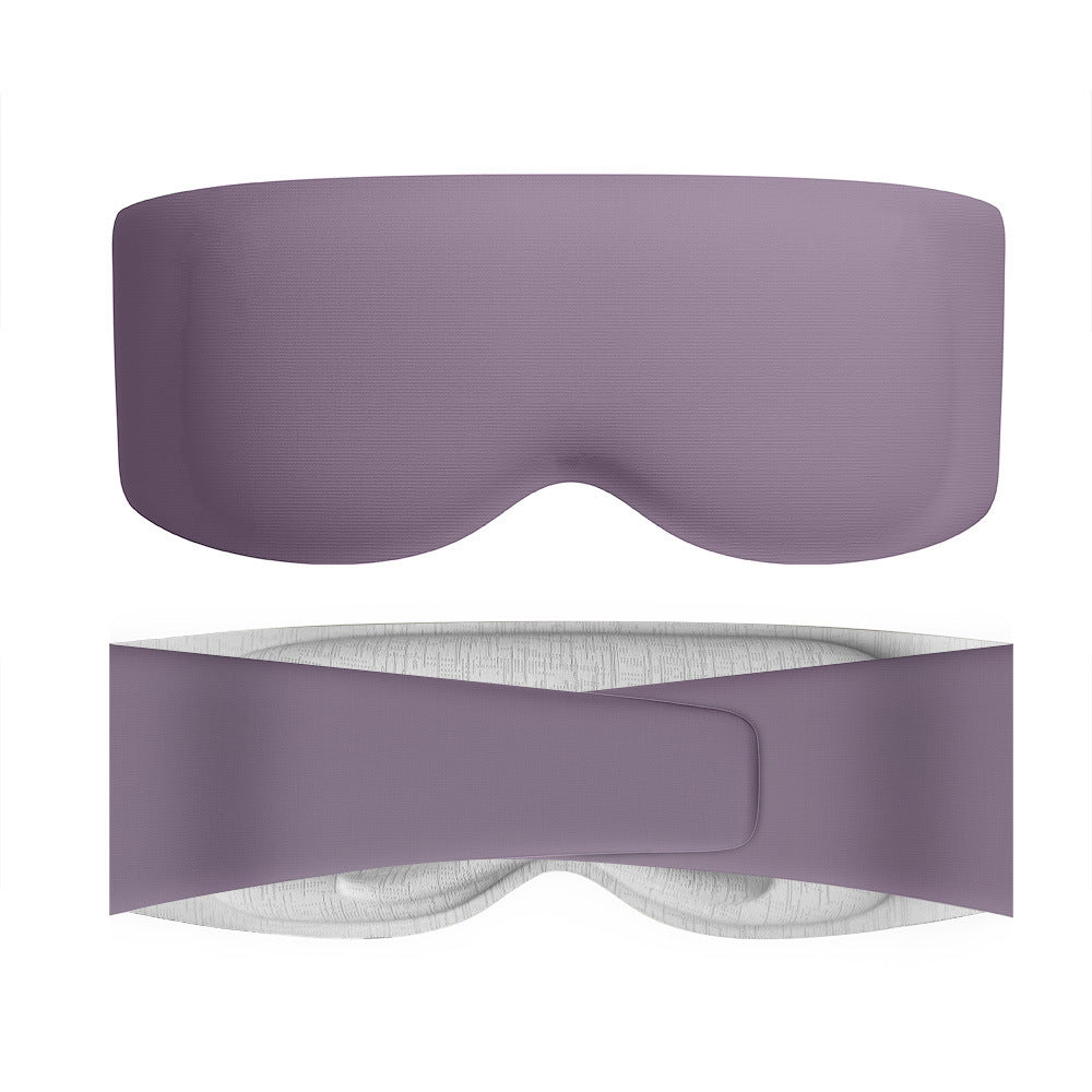 Sleep Bead weighted sleep mask in purple, front and back with the strap fastened