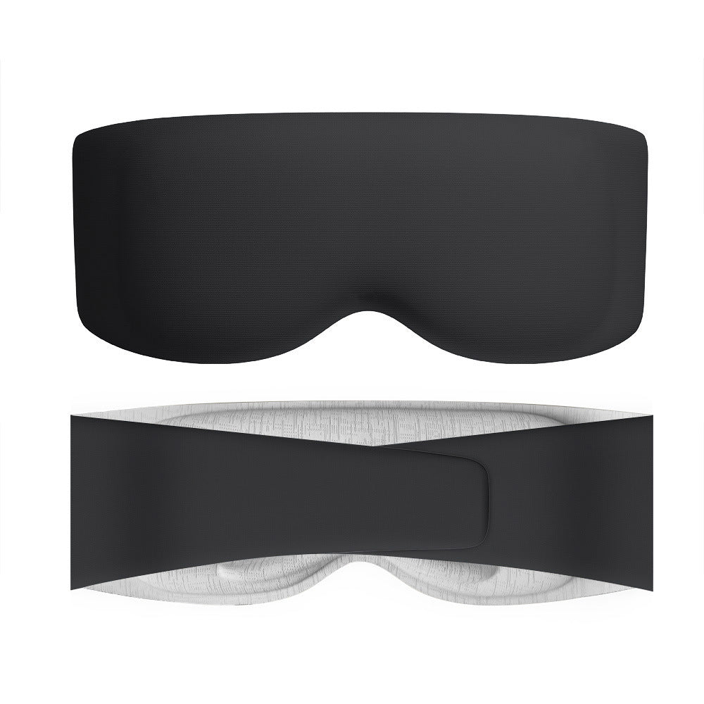 Sleep Bead weighted sleep mask in black, front and back with the strap fastened