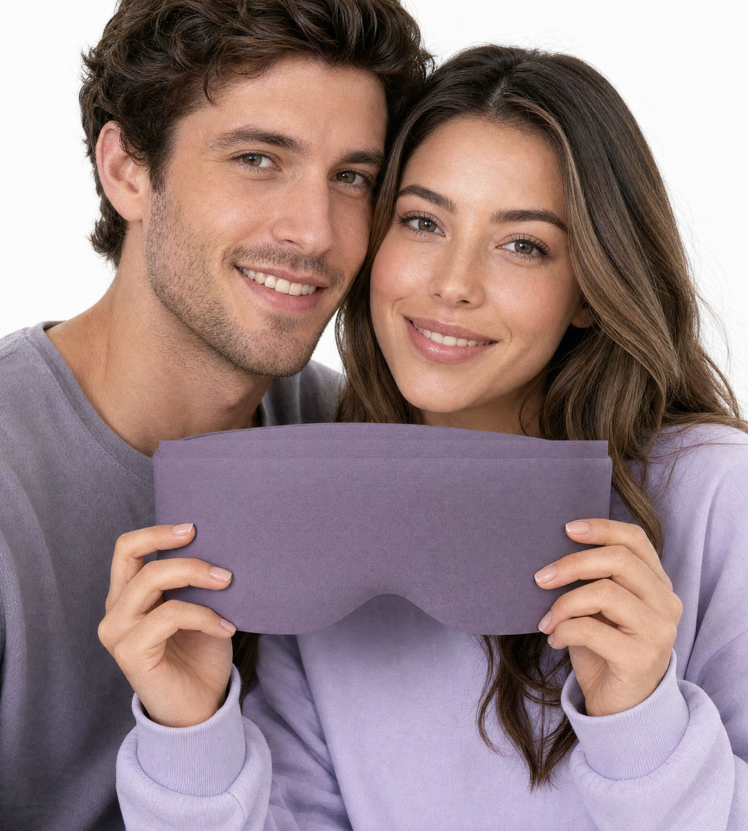A couple holding the Sleep Bead mask